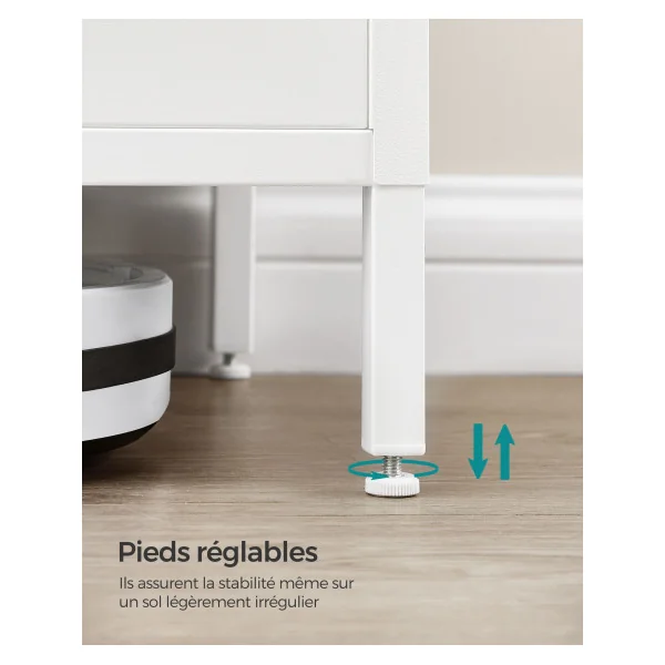 Petit Buffet Blanc Boisé Meuble de Rangement Double Porte avec Etagère Réglable