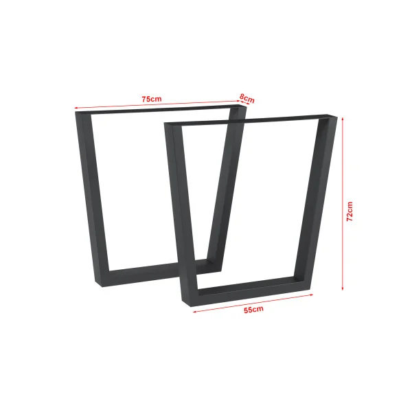 Pieds de Table Acier 75 x 72 cm Noir Epuré
