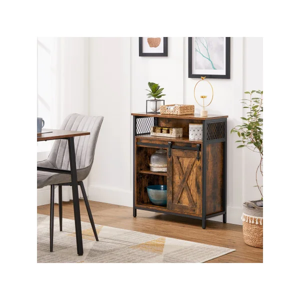 Placard Façon Grange Meuble de Cuisine Marron Rustique Noir Meuble de Rangement Petit Buffet