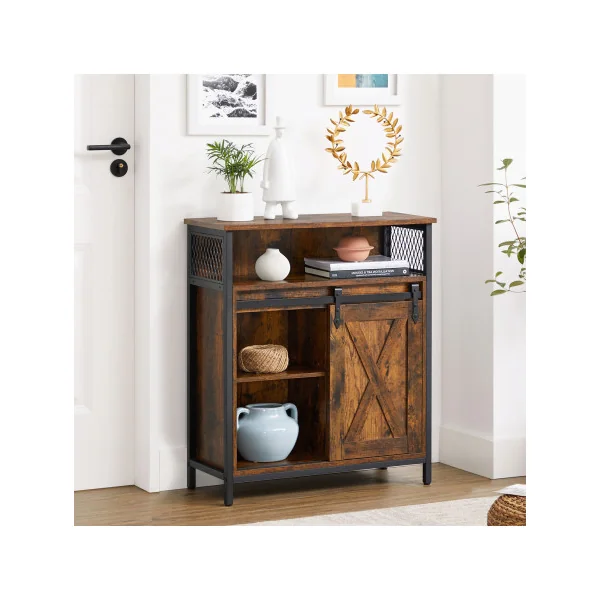 Placard Façon Grange Meuble de Cuisine Marron Rustique Noir Meuble de Rangement Petit Buffet