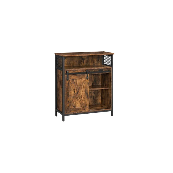 Placard Façon Grange Meuble de Cuisine Marron Rustique Noir Meuble de Rangement Petit Buffet