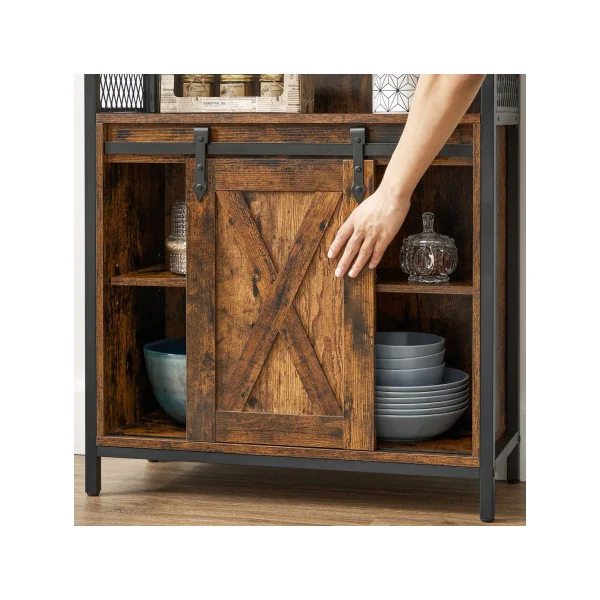 Placard Façon Grange Meuble de Cuisine Marron Rustique Noir Meuble de Rangement Petit Buffet