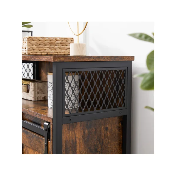 Placard Façon Grange Meuble de Cuisine Marron Rustique Noir Meuble de Rangement Petit Buffet