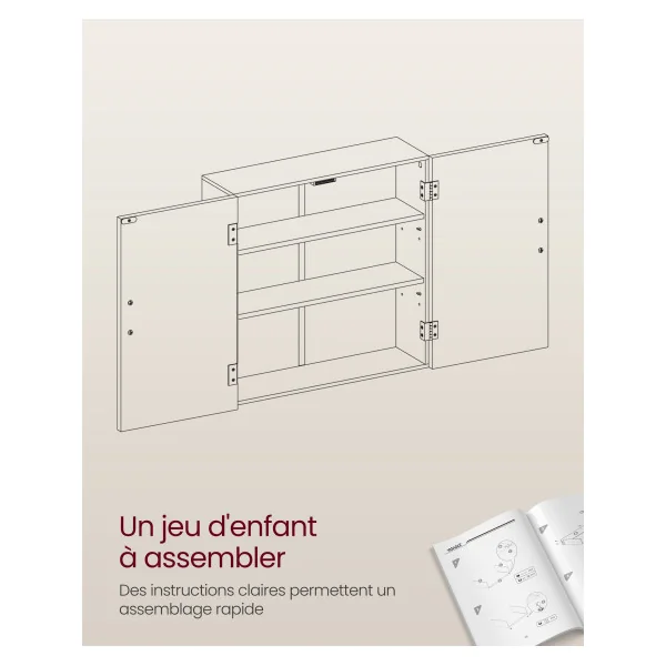 Placard Mural Armoire Murale Salle de bain 60 x 18 x 60 cm Gris 2 étagères Réglables
