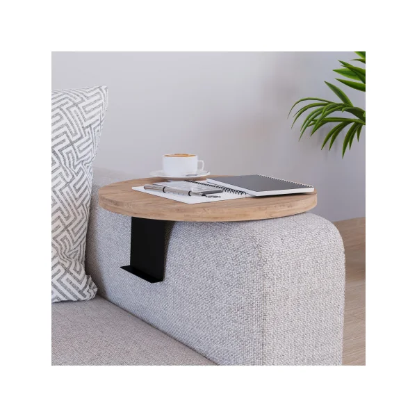 Plateau d'Accoudoir de Canapé Effet Bois Ø 34 cm