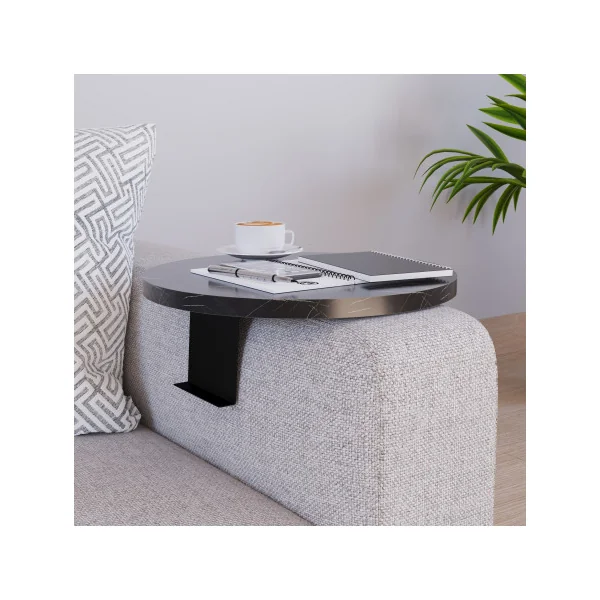 Plateau d'Accoudoir Effet Marbre Noir Ø 34 cm