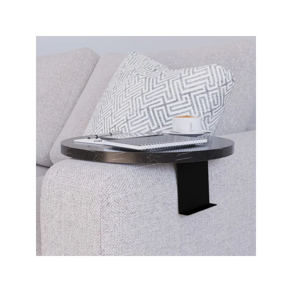 Plateau d'Accoudoir Effet Marbre Noir Ø 34 cm