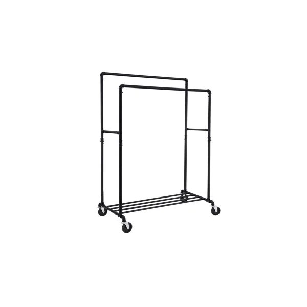 Portant Double Métal Noir Portemanteau avec Etagère Chaussures