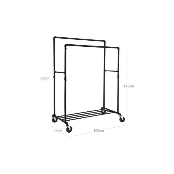 Portant Double Métal Noir Portemanteau avec Etagère Chaussures