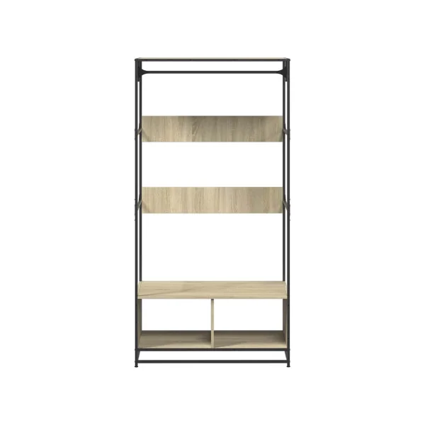 Portant à Vêtements Chêne avec Tringle Etagère et Casier Rangement Meuble d'Entrée Meuble à Chaussures