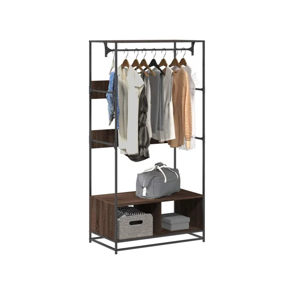 Portant à Vêtements Chêne Marron avec Tringle Etagère et Casier Rangement Meuble d'Entrée Meuble à Chaussures