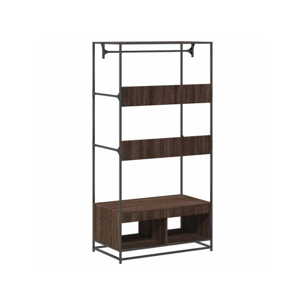 Portant à Vêtements Chêne Marron avec Tringle Etagère et Casier Rangement Meuble d'Entrée Meuble à Chaussures