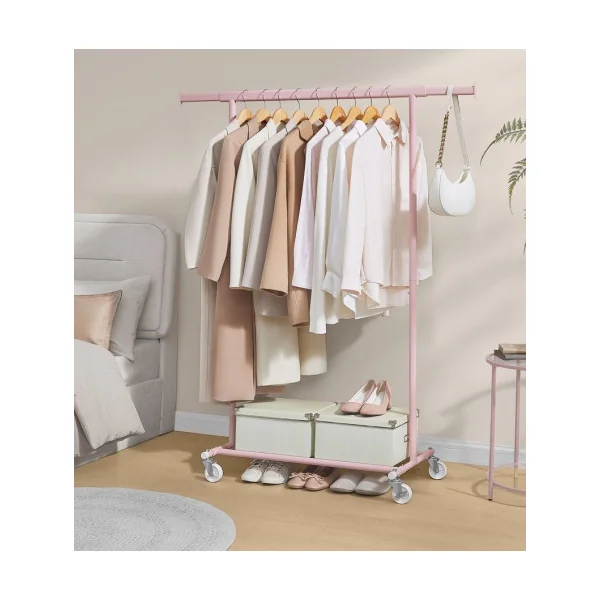 Portant à Vêtements Mobile Rose Bonbon Charge 90 kg