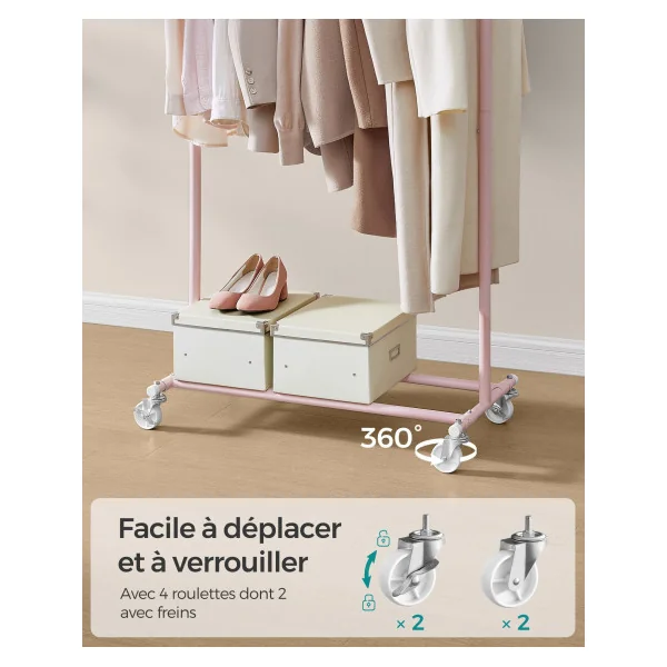 Portant à Vêtements Mobile Rose Bonbon Charge 90 kg