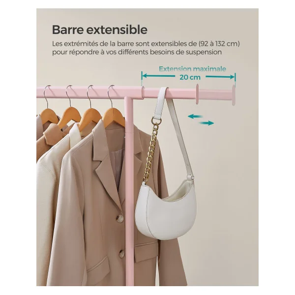 Portant à Vêtements Mobile Rose Bonbon Charge 90 kg
