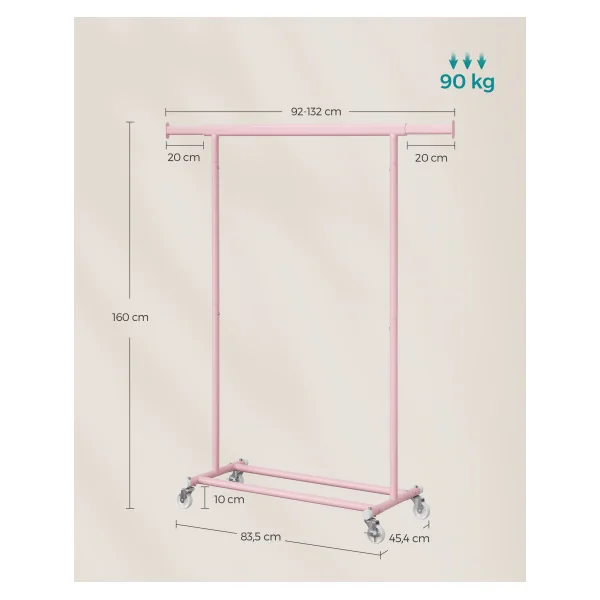 Portant à Vêtements Mobile Rose Bonbon Charge 90 kg