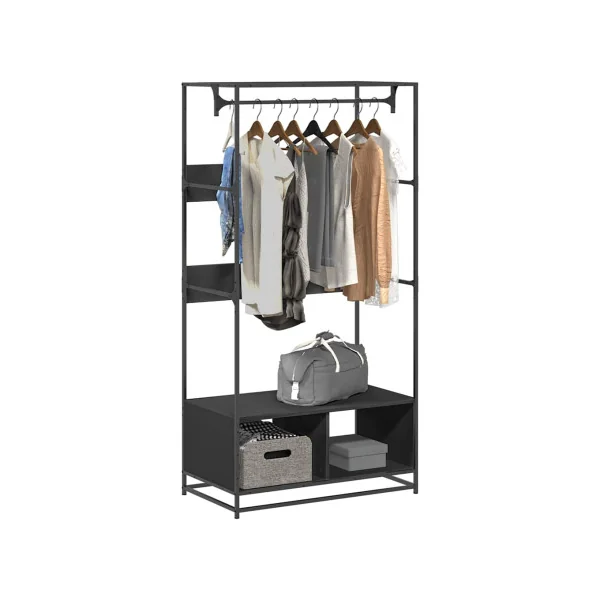 Portant à Vêtements Noir avec Tringle Etagère et Casier Rangement Meuble d'Entrée Meuble à Chaussures