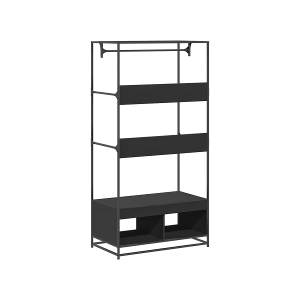 Portant à Vêtements Noir avec Tringle Etagère et Casier Rangement Meuble d'Entrée Meuble à Chaussures