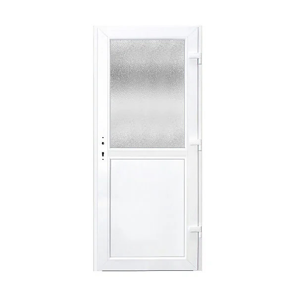 Porte de service pvc 1/2 vitrée gris anthracite ext. et blanc int 90 x h.205 cm poussant gauche