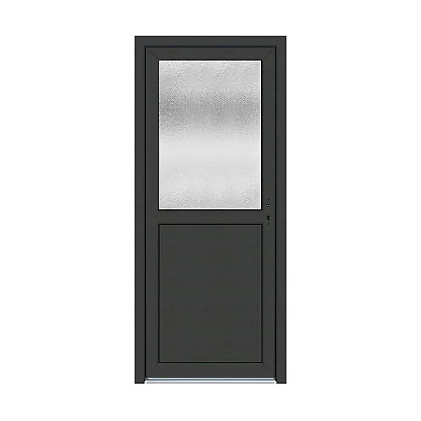 Porte de service pvc 1/2 vitrée gris anthracite ext. et blanc int 90 x h.205 cm poussant gauche