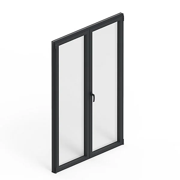 Porte fenêtre aluminium 2 vantaux GoodHome gris - l.140 x h.215 cm, tirant droit