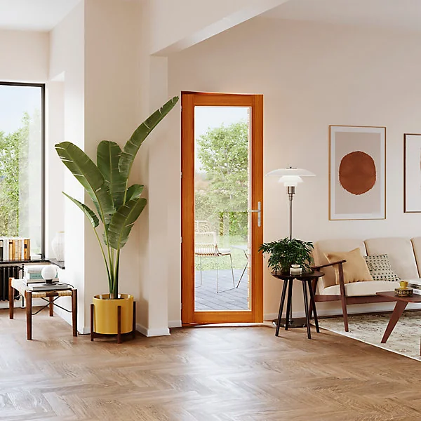 Porte fenêtre bois 1 vantail GoodHome - l.80 x h.205 cm, tirant droit