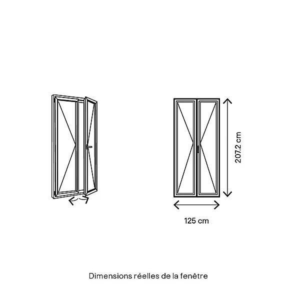 Porte fenêtre bois 2 vantaux GoodHome - l.120 x h.205 cm, tirant droit