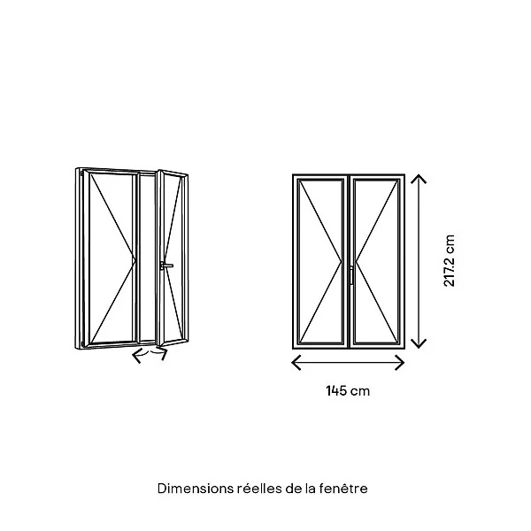 Porte fenêtre bois 2 vantaux l.140 x H.215 cm tirant droit GoodHome