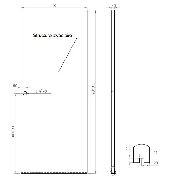 Porte H.204 x l.83 cm + système coulissant en aluminium Santiago