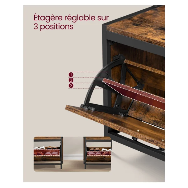 Porte Manteaux Marron Rustique et Noir Meuble d’Entrée Rangement Chaussure avec Banc