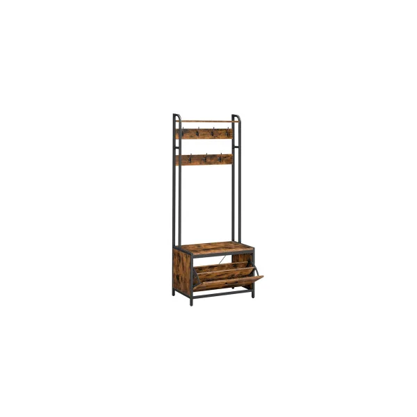 Porte Manteaux Marron Rustique et Noir Meuble d’Entrée Rangement Chaussure avec Banc