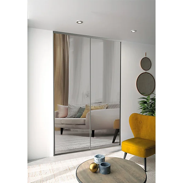 Porte miroir de placard coulissantes H. 250 cm cadre acier gris vendue par 2