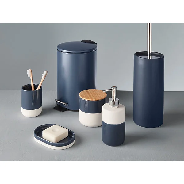 Porte savon blanc et bleu nuit en céramique L.14,2 x l.9,8 x H.2 cm GoodHome Koros