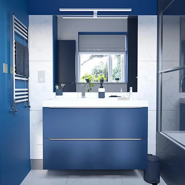 Porte savon blanc et bleu nuit en céramique L.14,2 x l.9,8 x H.2 cm GoodHome Koros