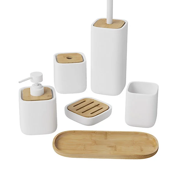 Porte savon en céramique et bambou, blanc, GoodHome Cervia