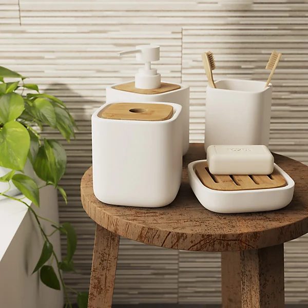 Porte savon en céramique et bambou, blanc, GoodHome Cervia