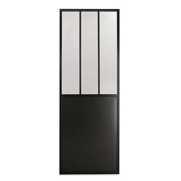 Porte seule 3 carreaux vitrés opaques, coloris noir mat H.204 x l.83cm