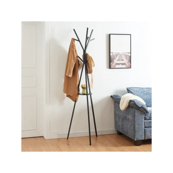 Portemanteau Acier Noir 48 x 48 x 179 cm à 3 Branches 1 Etagère