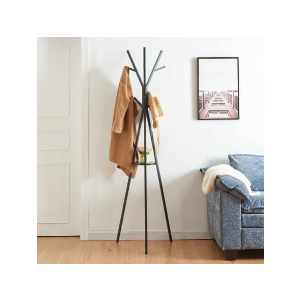 Portemanteau Acier Noir 48 x 48 x 179 cm à 3 Branches 1 Etagère