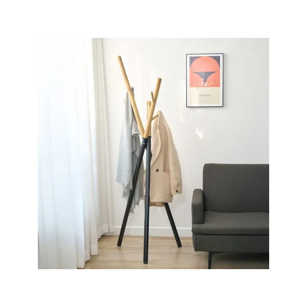 Portemanteau Moderne en Acier Finition Bois 49 x 49 x 172 cm