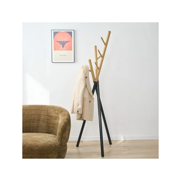 Portemanteau Moderne en Acier Finition Bois 49 x 49 x 172 cm