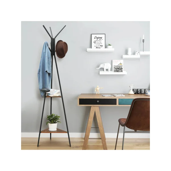 Portemanteau sur Pieds Industriel Style Rustique avec 2 Etagères