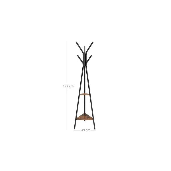 Portemanteau sur Pieds Industriel Style Rustique avec 2 Etagères