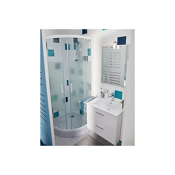 Portes de douche angle circulaire Cooke & Lewis Onega sérigraphié 80 x 80 cm