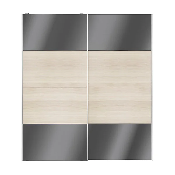 Portes de placard coulissantes 2 vantaux panneaux anthracite brillants et effet chêne GoodHome Atomia H. 225 x L. 200 x ép. 5,5 cm