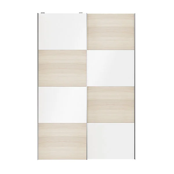 Portes de placard coulissantes 2 vantaux panneaux blancs brillants et effet chêne GoodHome Atomia H. 225 x L. 150 x ép. 5,5 cm