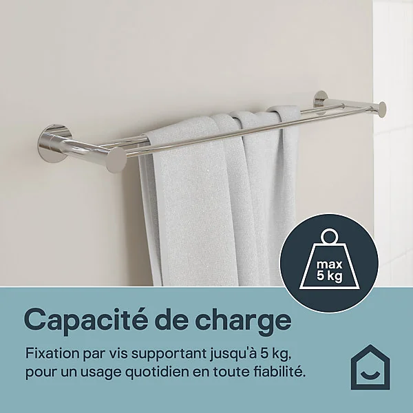 Porte-serviettes double mural en acier inoxydable chromé l.60 cm Cavally GoodHome