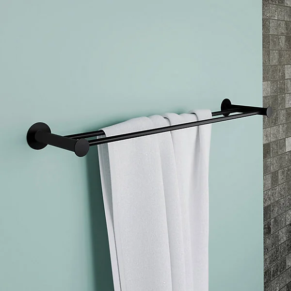 Porte-serviettes double mural en acier inoxydable noir l.60 cm Cavally GoodHome