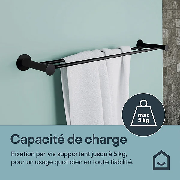 Porte-serviettes double mural en acier inoxydable noir l.60 cm Cavally GoodHome