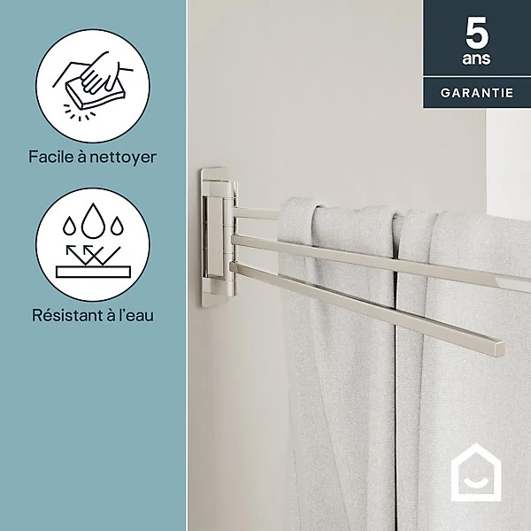 Porte-serviettes pivotant mural en acier inoxydable chromé Teesta GoodHome